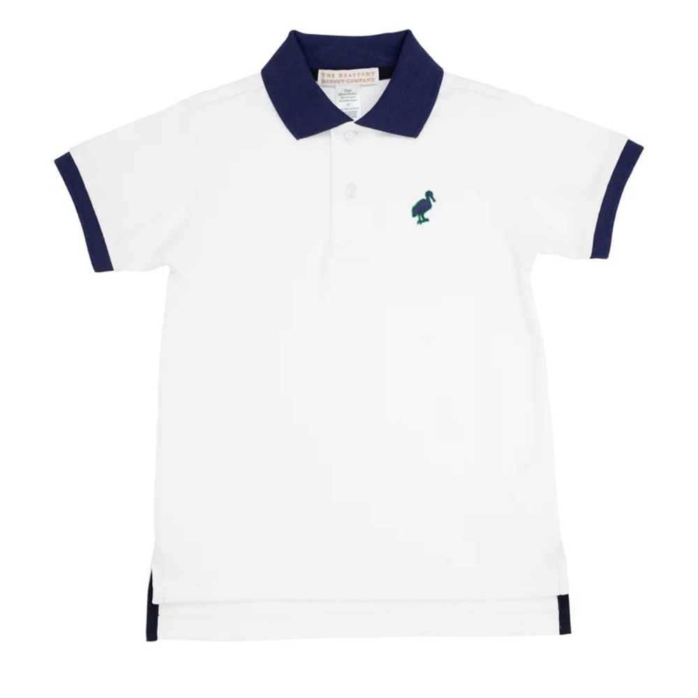 The Beaufort Bonnet Company Prim and Proper White Polo with Navy Accents